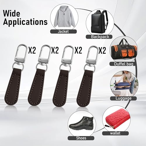 Deoward Zipper Pull Replacement PU Leather Handle Zipper Repair Tab (8 PCS) | Detachable, for Luggage, Backpacks, Suitcases, Jackets, Purses, Handbags - style: Leather Handle Zipper Pulls (Coffee Brown)