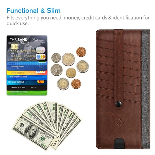 FINTIE Slim Credit Card Wallet Holder Change Pouch | RFID Blocking Business Cards Cases with Zipper Pocket for Cash, Coin, Receipt, Gray Brown - color: Gray Brown