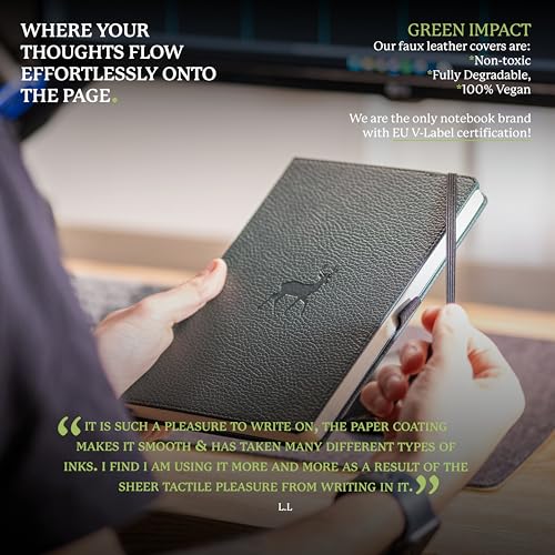 Dingbats* Wildlife Grid Writing Journal Notebook A5 - Vegan Leather Hardcover - Ideal for Work, Travel - Pocket, Elastic Closure, & Bookmark - color: Green Deer, style: Squared