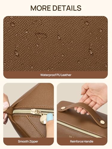 Telena Leather Make Up Bag Portable Travel Makeup Bag Waterproof | Cosmetic Bags for Women Large Capacity With Handle and Divider Open Lay Flat - color: 0-Brown