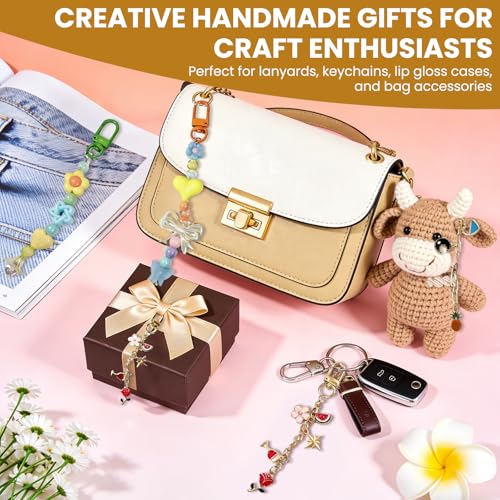Aucscott DIY Keychain Making Kit with Charms for Girls, Aesthetic Personalized Lip Gloss Bracelet Bag Charms Personalized Cute Keychains Craft Kit Gift for Teens, Besties, Friends & Birthday - color: Multicolor - 740Pcs Kit