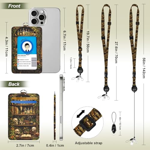 Gothic Skeleton Lanyard with ID Badge Holders, Skull RFID Blocking ID Card Holder with Adjustable Breakaway Lanyard for Keys, Retractable Badge Reel with 360° Rotate Metal Clip,for Nurse Teacher Staff - color: Gothic Skull Bookshelf