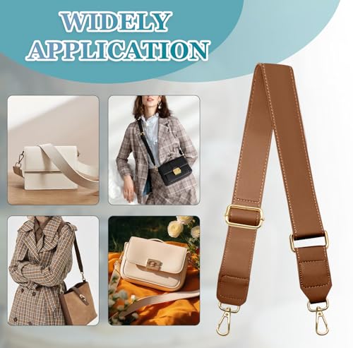 Brown Leather Purse Strap Wide Adjustable Shoulder | Handbag Replacement, Crossbody, Swivel Clasps, 33~55 inch - color: Brown
