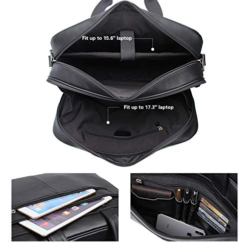 Polare Full Grain Napa Leather 17" Briefcase Work Bag Business Case For Men - color: Black(updated Version)