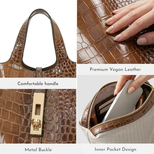 Tote Bag for Women Top Handle Handbag Satchel Bag for Women Vegan Leather Lock Design Bucket Purse for Work Evening - color: D