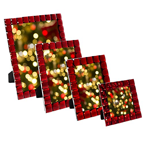 Isaac Jacobs Decorative Sparkling Jewel Picture Frame (4x4, Dark Red) | Jewel Picture Frame, Photo Display & Home Decor Two-way easel for vertical or horizontal display. Does NOT hang on wall - color: Dark Red, size: 4x4