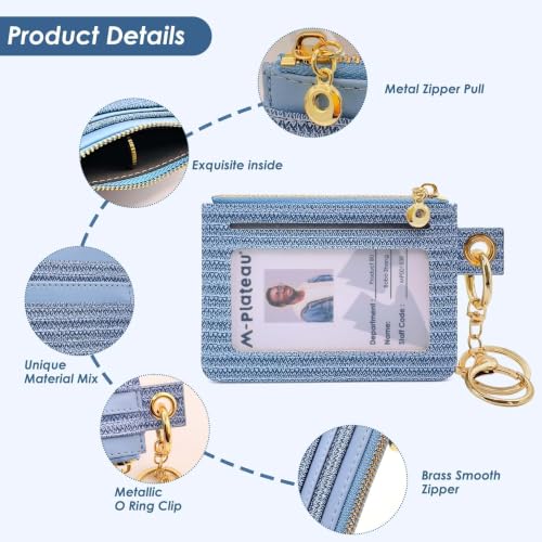 M-Plateau Key Chain Wallet for Women, Animal Print PU Leather Wallet | Eyelet Blue Credit Card Holder with ID Window, Zipper Pocket, Detachable Key Ring & Wristlet Strap - color: Eyelet Blue