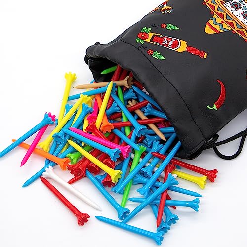 Golf Valuables Pouch - Leather Tee Pouch with Drawstring Closure Golf Gifts - color: Mexico Skull
