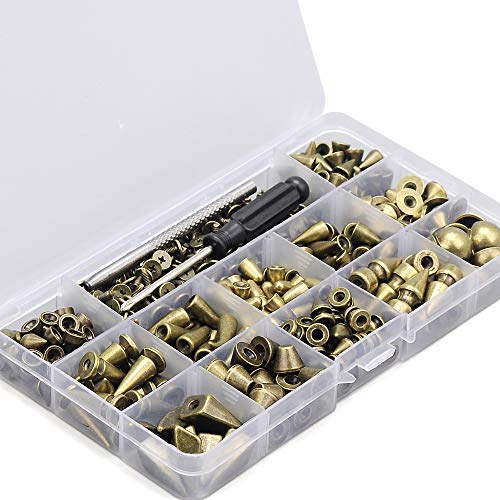 YORANYO 270 Sets Mixed Shape Spikes and Studs Bronze Color Screw Back Bullet Cone Studs and Spikes Rivet Kit with Install Tools for Leather Craft Clothing Shoes Belts Bags Dog Collars DIY Rivets - color: Bronze
