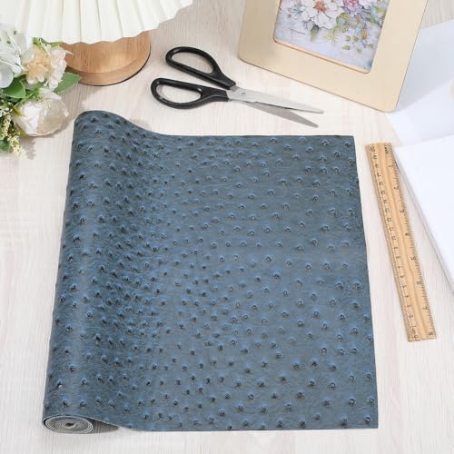 Embossed PU Leather Ostrich Sheet 53.15 x 11.81 Inch Soft Microfiber Leather Sheet Solid Textured Fabric Synthetic Vinyl Roll for Upholstery Earrings Purses Jewlery Making(Marine Blue) - color: Marine Blue