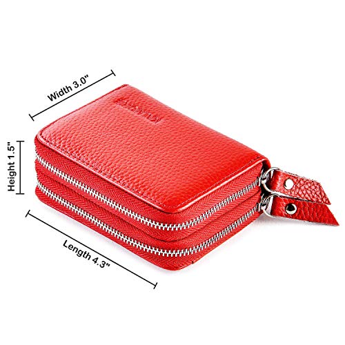 KALMORE Wallets for Women Genuine Leather Double Zipper RFID Blocking Purse with Coin Pocket - color: Red