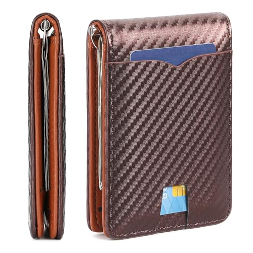 FALAN MULE Mens Wallet RFID Blocking Slim Bifold Wallets with Money Clip Leather Minimalist Thin Card Holder - color: Ba-Coffee