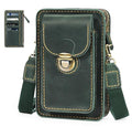 Handmade Leather Phone Holster Purse with Belt Loop, Small Crossbody Bag for Women Men, Phone Pouch With Card Wallet - color: Green