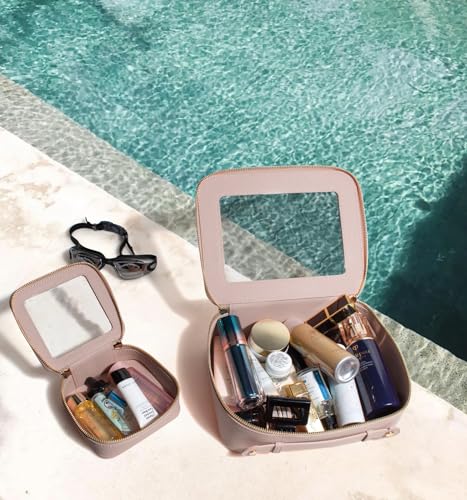 2 Pcs Clear Makeup Bags with Zipper Toiletry Bags for Car Essentials Cosmetic Purse Pouches PVC Transparent Storage Pouch Travel Portable Beach Essentials Organizer for Women(Mini+Large Nude) - color: Nude, style: Mini&large