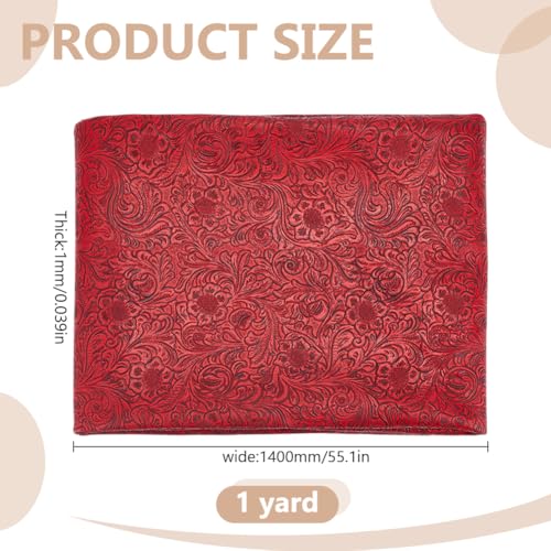 1 Yard 55" Bump Texture Vintage Floral Leather Sheet Embossed Faux Leather Fabric Dark Red Phoenix Pattern Embossed Fabric for DIY Furniture Seat Handmade Earrings Making Crafts - color: Red