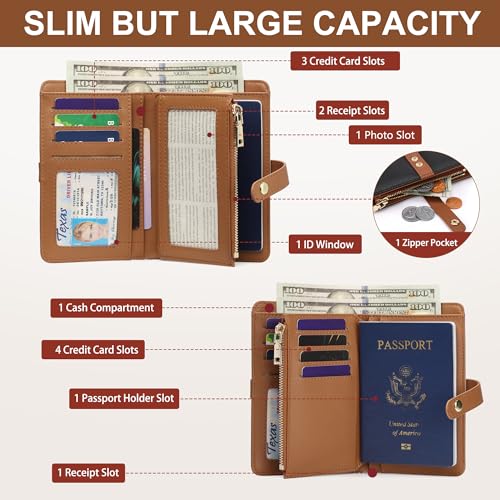 Small Wallet Women RFID Blocking Vegan Leather Slim Thin Bifold Credit Card Wallet Passport Holder Ladies Travel Wallet Mini Purse with Zipper Pocket - color: Black Brown