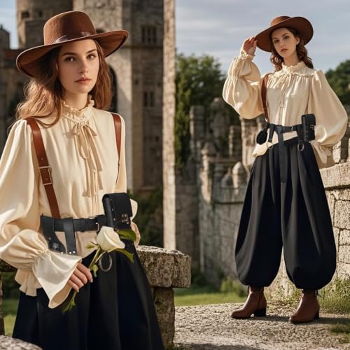 Renaissance Belt Pouch Medieval Pirate Costume Accessories Set for Cosplay | Viking Faux Leather Waist Bag, Skirt Hike Clips, Perfect for Women and Men Ren Faire, LARP, Fantasy, Halloween - color: Black
