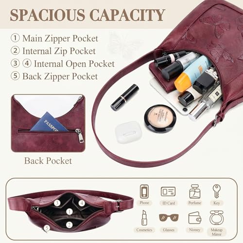 BELTANA Shoulder Bag for Women, Small Vegan Leather Butterfly Hobo Purse | Crescent Shoulder Purse, Top Handle Design, Lightweight, Underarm Style, Daily Travel & Shopping, Gift Choice - color: Red