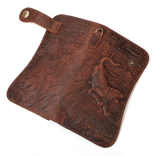 Motorcycle Chain Wallet for Men Tri-fold Long Biker Wallet with Heavy Duty Chain for Bikers Truckers Hunters - color: 10-Brown with Tiger