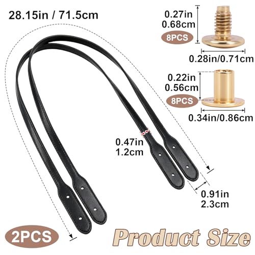 Winsyison 2pcs PU Leather Purse Band with Rivets, 28.15in, Black | Adjustable, Wraps Mount Handbag Handles, Long Bag Belt, for Purse Handbag Shopping Tote Bags - color: Black-2pcs