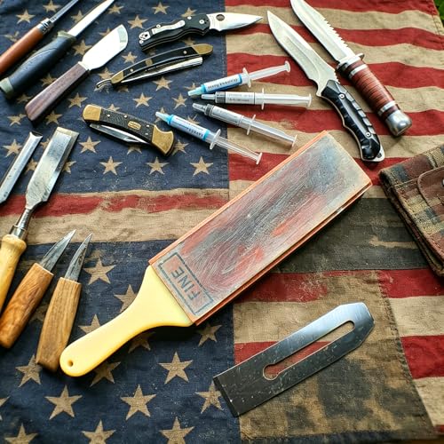 4-Sided Leather Strop with Diamond Polishing Compound, Extra Large 15.7"x3", Thickened Water Buffalo, Stropping Kit for Chef's Knife Sharpening and Woodworking-Chisel/Plane Honing Mirror Edge