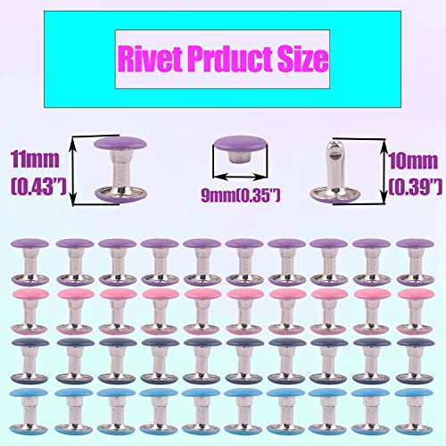 9mm Purple Tubular Double Cap Rivets - Metal Button Round Rivet,Rivet Studs for Purse Bags Handbags Shoes Belts Leather Craft Repair (Purple 50pcs) - color: Purple 50pcs