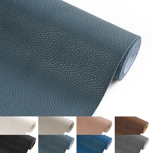 Faux Leather Fabric 55" W 1.15MM Thicken Marine Vinyl Fabric 1 Yard 36"x55" | by The Yard, Waterproof, Soft Synthetic PU Leather Material for Upholstery Sofa Bags Chairs Earrings Bows DIY, Grey-Blue - color: Grey-blue, size: Pre-Cut 1 Yard