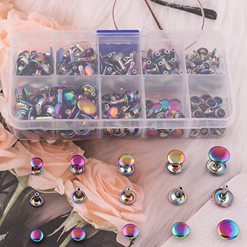 Rainbow Tubular Double Cap Rivets,7/8/9/10/12mm Rivets,Each Size 20pcs | Rainbow,Tubular Double Cap Rivets,7/8/9/10/12mm,Round Rapid Rivet for Purse Handbags Shoes Belt Leather Craft,Each Size 20pcs - color: Each Size 20pcs