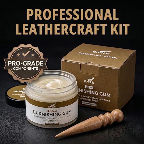 Leather Burnishing Gum Edge Finish Kit – Clear Leather Edge Sealer for Smooth Glossy – 4oz with Wood Slicker