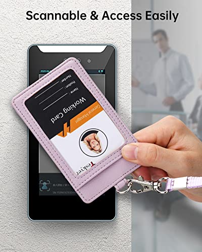 Teskyer Leather ID Badge Holder with Lanyard, Vertical Lychee Lilac | Durable Nylon Lanyard, Rear Card Pocket, Scan Without Removing Card, Built to Last, Work & Cruise Ready - color: Lichee Lilac, size: Vertical
