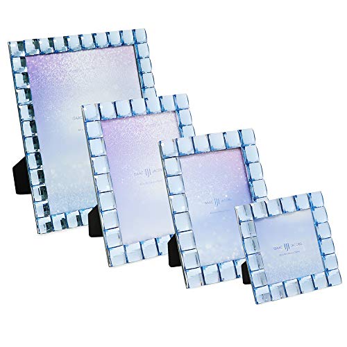Isaac Jacobs Decorative Sparkling Jewel Picture Frame (4x4, Light Blue) | Jewel Picture Frame, Photo Display & Home Decor Two-way easel for vertical or horizontal display. Does NOT hang on wall - color: Light Blue, size: 4x4