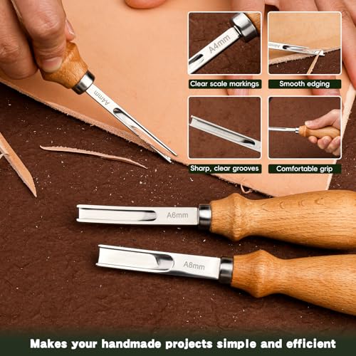 Jmuiiu 4mm Leather Edge Skiving Bevelers Tool, Leather Skiving Knife | Wide Mouth Tool for All Types of Leather Processing - size: 4mm