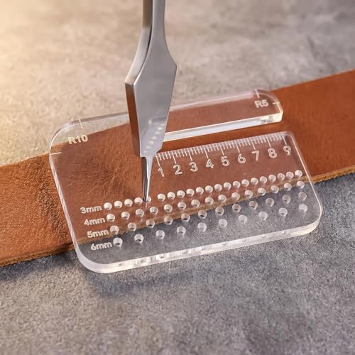 Transparent Measuring Template for Precision Layout Marking, Thick Clear Alignment Gauge with Curved Edge Sizing Reference for Crafting Material Trimming Leatherworking Sewing DIY Projects, 7 * 5cm