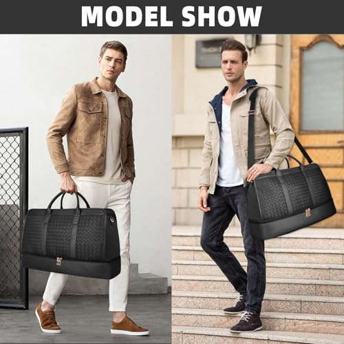 Bolosta Travel Duffle Bag for Men Women, PU Leather Duffel Bag for Traveling, Large Carry on Weekender Overnight Bag with Shoe Compartment, Perfect for Travel/Daily Use - color: C-Black