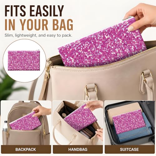 Money Bag with Zipper, Cute PU Leather Cash Bags, Portable Bank Bag Money Pouch for Cash, Coins, Checks, Receipts, Invoices Cosmetics Tools, Deposit Bag for Office Travel, Pink Glitter - color: Pink Glitter