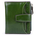 Women's RFID Blocking Leather Small Compact Bi-fold Zipper Pocket Wallet Card Case Purse with id Window - color: Waxed Green