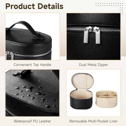 OMISTAR Makeup Vanity Bag for Women - Large Capacity Cosmetic Organizer with Removable Liner, Waterproof PU Leather Skincare Bag, Portable Chic Cosmetic Make Up Case for Skincare, Accessories, Black - color: Black, size: StyleA