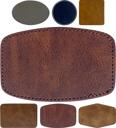 Laser Engraving Leatherette Patchs Iron-on Hat Blank Faux Leather Sheets with Heat Press Adhesive(Rustic Curved Rectangle Cap Leather Accessories/UV Printing Supplies/Chestnut Brown/3 in×2 in/30 Pcs) - color: Chestnut Brown, size: Curved Rectangle