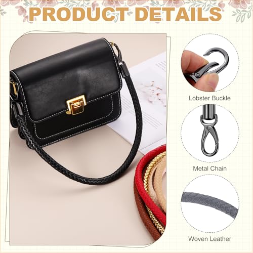 MECCANIXITY Braided Purse Strap, PU Leather Purse Strap Handle Replacement for Handbag Tote Underarm Bag Making - color: Dark Gray