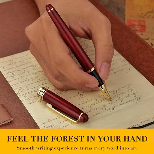 BEILUNER Luxury Wood Ballpoint Pen Writing Set,Rosewood-Elegant Fancy Nice Gift Pen Set for Signature Executive Business Office Fancy Nice Supplies - Christmas Gift Boxed with Extra Refills (Black) - color: Redwood