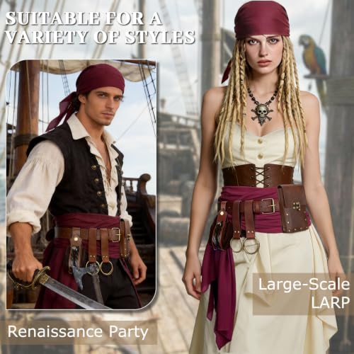 Renaissance Belt Pouch Medieval Pirate Costume Accessories Set for Cosplay | Viking Faux Leather Waist Bag, Skirt Hike Clips, Perfect for Women and Men Ren Faire, LARP, Fantasy, Halloween - color: Brown-o