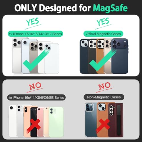 TUCCH Magnetic Wallet for iPhone 17/16/15/14/13/12 Series, Textured Black | 6 Card Holders, Compatible with Magsafe, RFID Blocking, Clear ID Window, Flip Card Case, PU Leather - color: Black - Textured