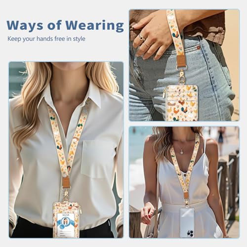 Chicken Lanyard Wallet with Id Badge Holder Keychain Card Women - color: Farm Chicken