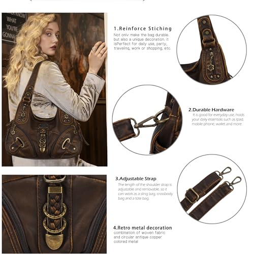 Angelkiss Hobo Purses and handbags for Women Satchel Handbag Women Purses Large Daily Shoulder Bags - color: 801brown
