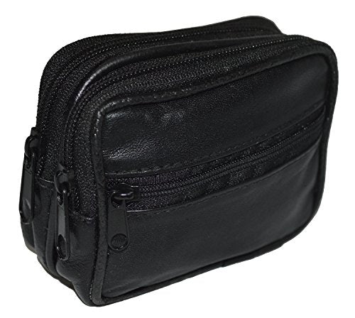 Leatherboss Genuine Leather Travel Outdoor Hiking Belt Pouch with Zipper Pocket Wallet for men women (Black) - color: Black