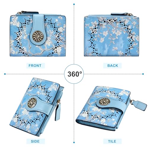 Tipmile Small Wallet Women Bifold RFID Blocking Card Holder Leather Wallets with Zipper Coin Pocket, White & Blue - color: White & Blue