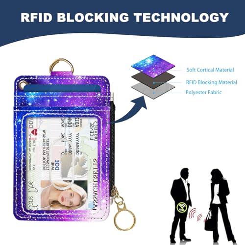Slim Wallet Credit Card Holder, Starry Sky, RFID Wallet Women Cute Small Front Pocket Wallet With Zipper, PU Leather Thin travel RFID Blocking Card Case ID Window,Ladies Gifts - color: Starry Sky