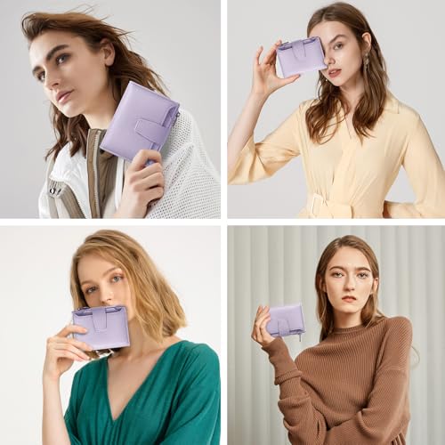 Small Wallet Women RFID Blocking Soft Leather Bifold Compact Card Holder Wallet for Women with Zipper Coin Pocket 4 ID Window - color: Light Purple