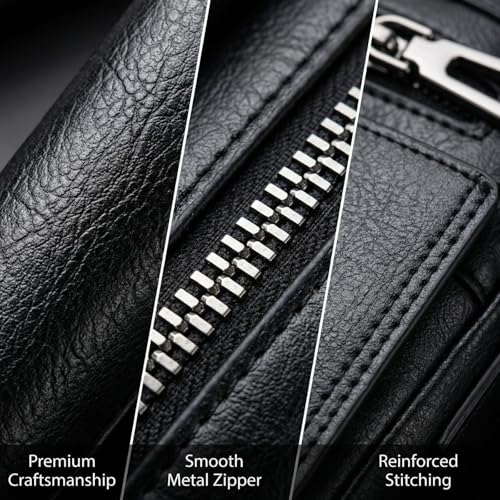 Crossbody Bag for Men, PU Leather Shoulder Messenger Bag with Handle - color: Black