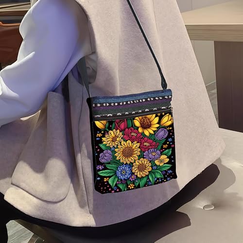 Diamond Painting Crossbody Bag - DIY Diamond Art Kits for Adults, PU Leather Shoulder Bag with Zipper, Flower Pattern Art Bag for Women - color: Flowers 6